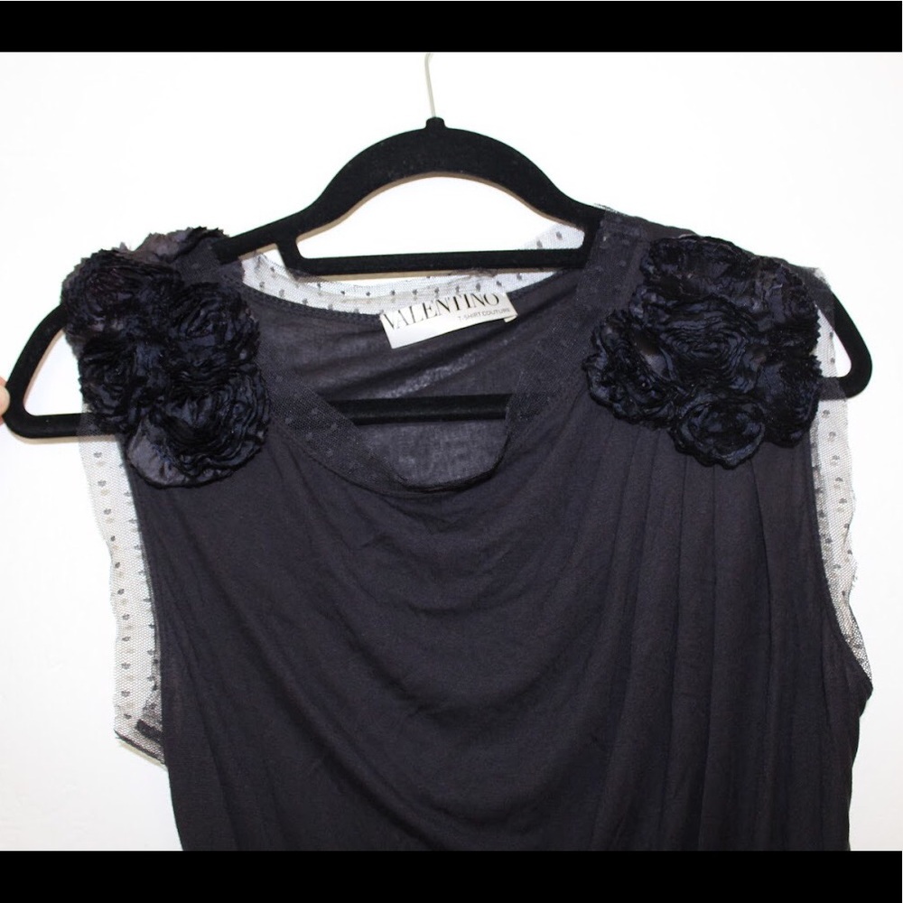 Valentino T-shirt Couture Black Tank w/ Lace Trim